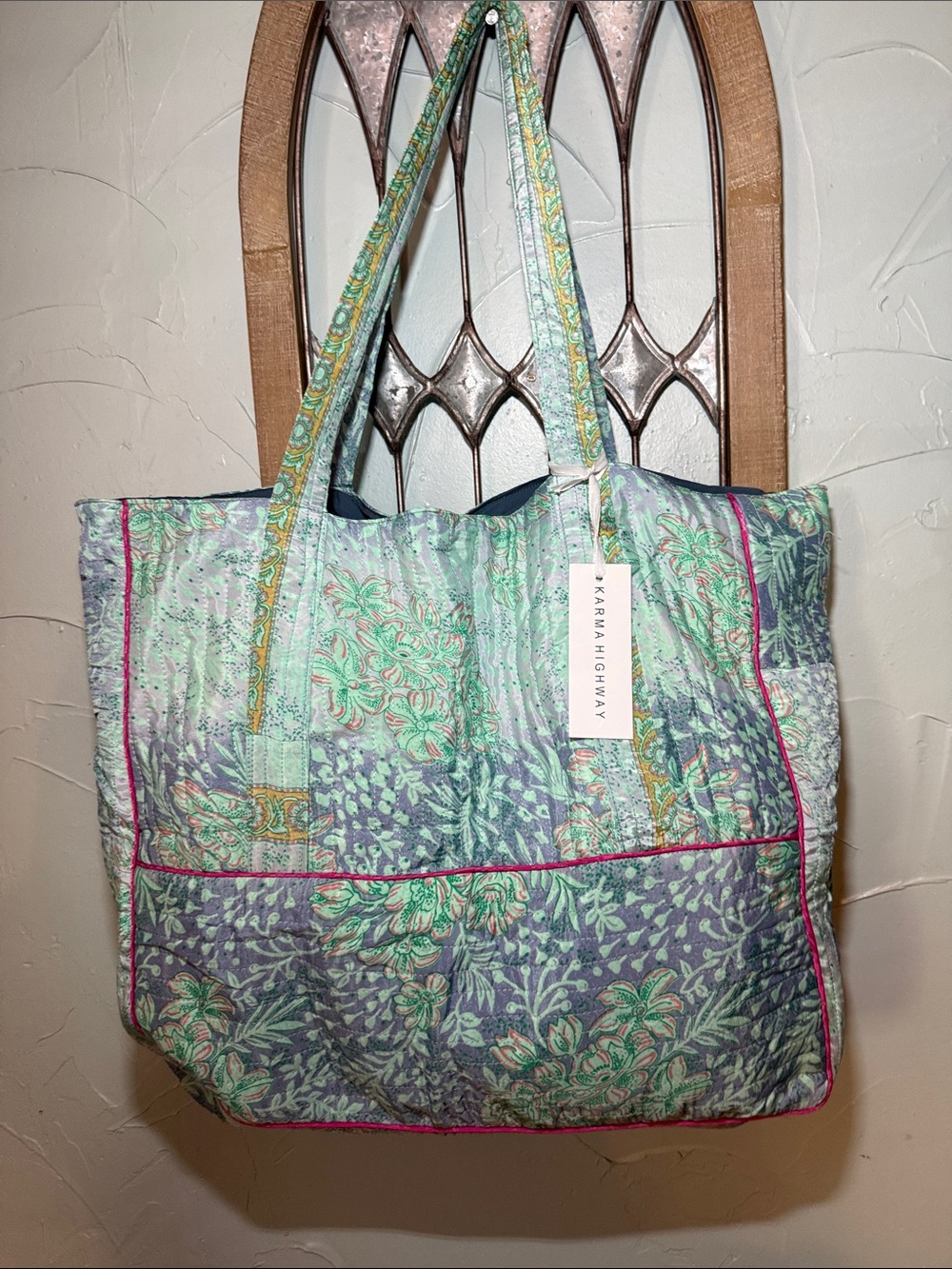 KARMA HIGHWAY Mint & Lavender Quilted Floral Tote
